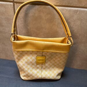Liz Claiborne Yellow Shoulder Bag Faux Croc trim & Checkered Logo Pattern